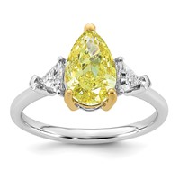 Emma Grace 14K Two-Tone 2.38 Carat Certified Lab Grown Diamond VS+ Pear Vivid Yellow & VS+ F+ Triangle Complete Ring view 1