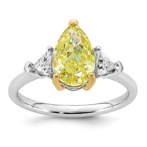 Emma Grace 14K Two-Tone 2.38 Carat Certified Lab Grown Diamond VS+ Pear Vivid Yellow & VS+ F+ Triangle Complete Ring