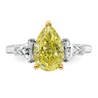 Emma Grace 14K Two-Tone 3 Carat Certified Lab Grown Diamond VS+ Pear Vivid Yellow & VS+ F+ Triangle Complete Ring view 4
