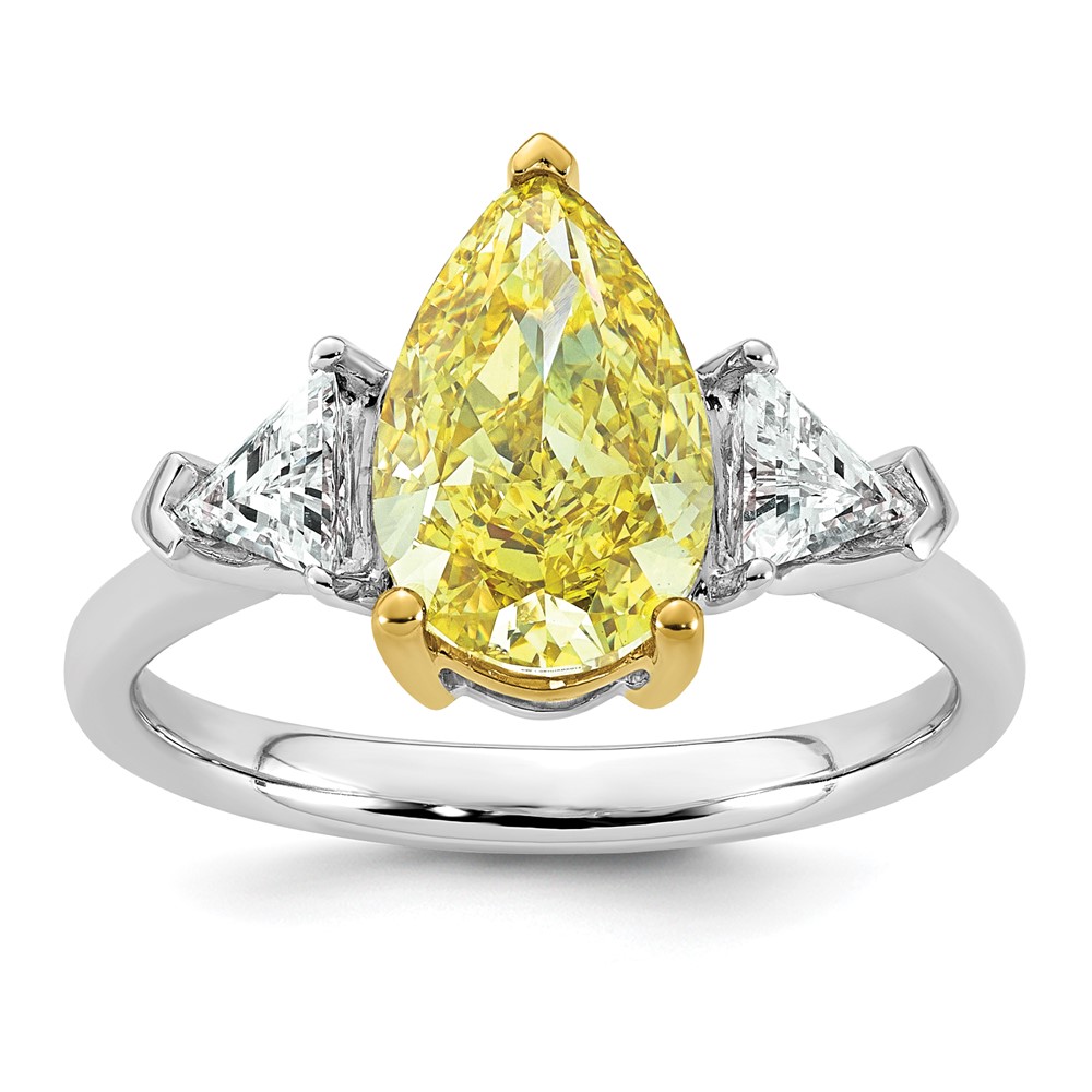 Emma Grace 14K Two-Tone 3 Carat Certified Lab Grown Diamond VS+ Pear Vivid Yellow & VS+ F+ Triangle Complete Ring