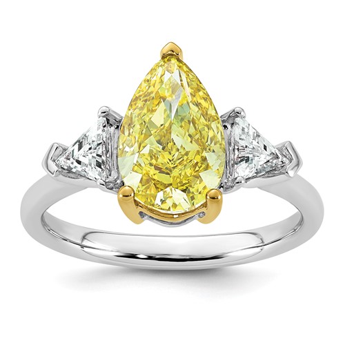 Emma Grace 14K Two-Tone 3 Carat Certified Lab Grown Diamond VS+ Pear Vivid Yellow & VS+ F+ Triangle Complete Ring