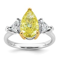 Emma Grace 14K Two-Tone 4 Carat Certified Lab Grown Diamond VS+ Pear Vivid Yellow & VS+ F+ Triangle Complete Ring view 1