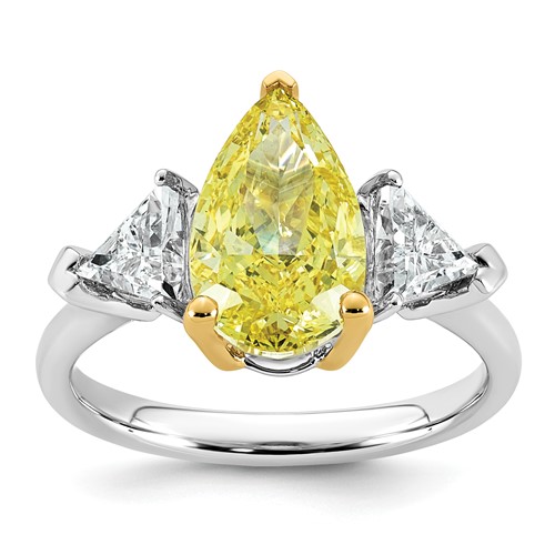Emma Grace 14K Two-Tone 4 Carat Certified Lab Grown Diamond VS+ Pear Vivid Yellow & VS+ F+ Triangle Complete Ring