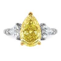 Emma Grace 14K Two-Tone 4.62 Carat Certified Lab Grown Diamond VS+ Pear Vivid Yellow & VS+ F+ Triangle Complete Ring view 4