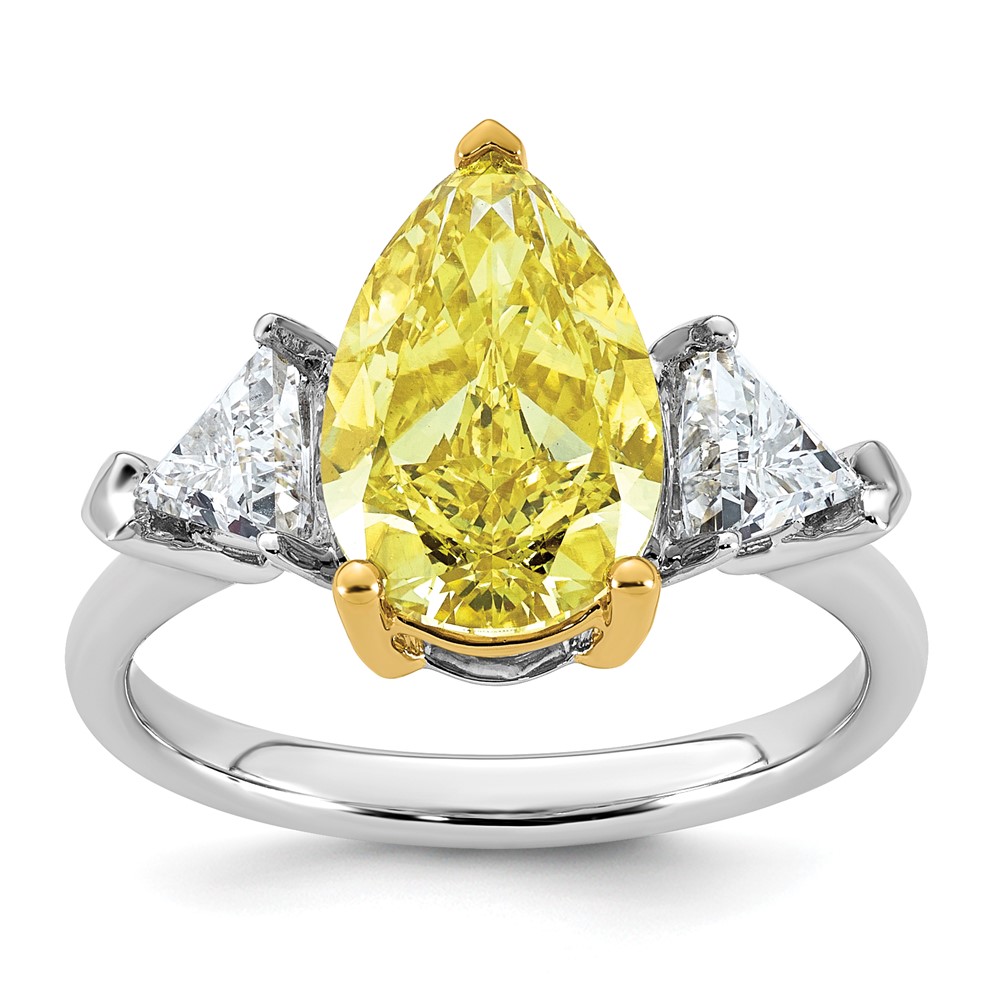 Emma Grace 14K Two-Tone 4.62 Carat Certified Lab Grown Diamond VS+ Pear Vivid Yellow & VS+ F+ Triangle Complete Ring