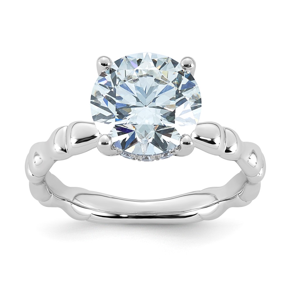 14K White Gold 3.20ct Cert Round Center Lab Grown Diamond VS+ F+ Comp Ring
