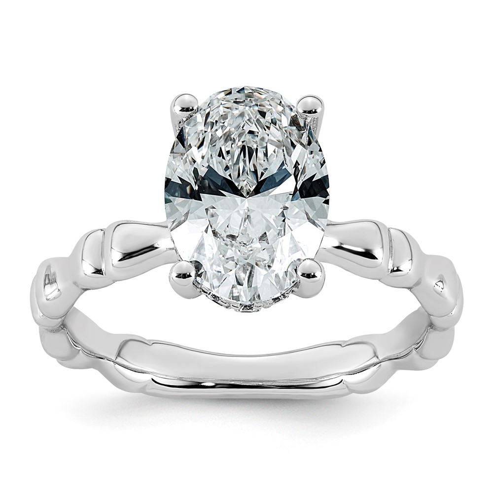 14K White Gold 2.62ct Cert Oval Center Lab Grown Diamond VS+ F+ Comp Ring