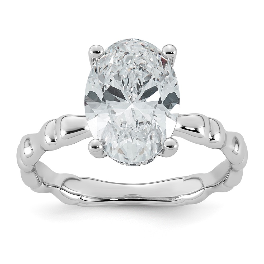 14K White Gold 3.20ct Cert Oval Center Lab Grown Diamond VS+ F+ Comp Ring