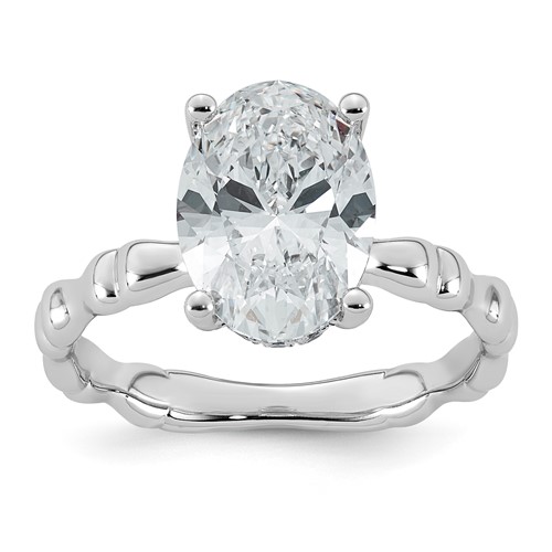 14K White Gold 3.20ct Cert Oval Center Lab Grown Diamond VS+ F+ Comp Ring