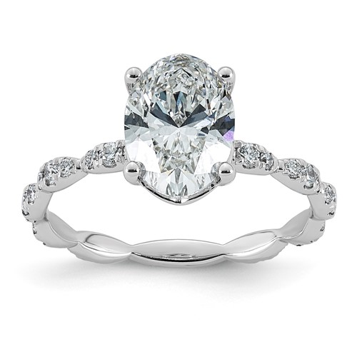 14K White Gold 2.33ct Certified Oval Center Lab Grown Diamond VS+ F+ Comp Ring