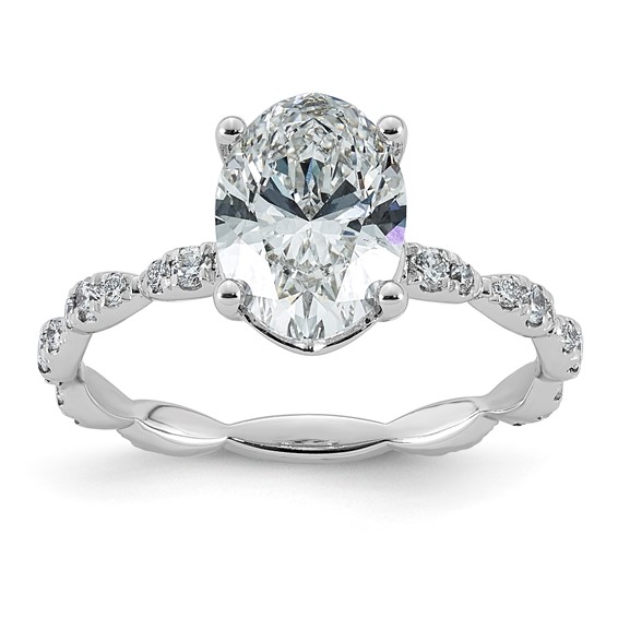 14kw 2 1/3ct Certified Oval Center Lab Grown Diamond VS+ F+ Comp Ring