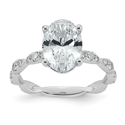 14K White Gold 3ct Certified Oval Center Lab Grown Diamond VS+ F+ Comp Ring