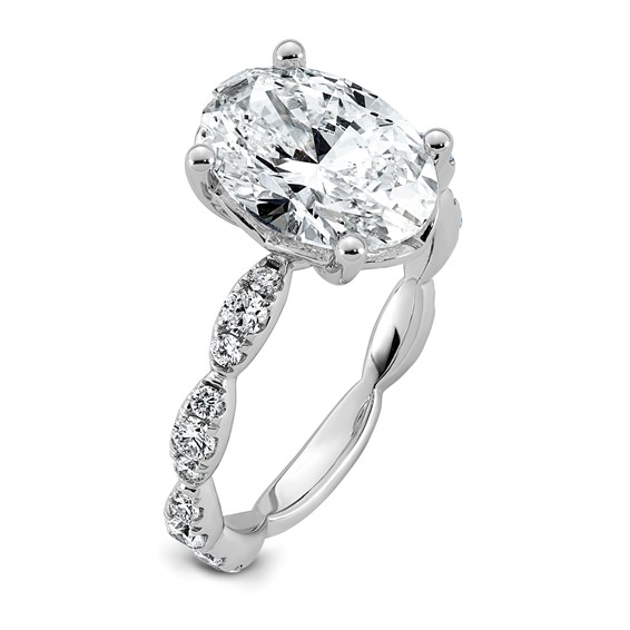 14kw 3 1/2ct Certified Oval Center Lab Grown Diamond VS+ F+ Comp Ring