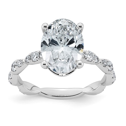 14K White Gold 3.50ct Certified Oval Center Lab Grown Diamond VS+ F+ Comp Ring