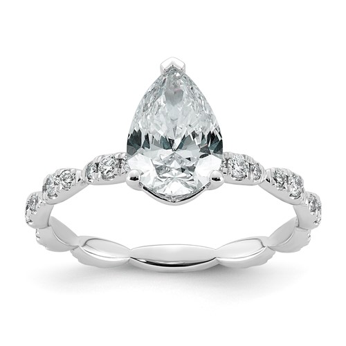 14K White Gold 1.88ct Certified Pear Center Lab Grown Diamond VS+ F+ Comp Ring