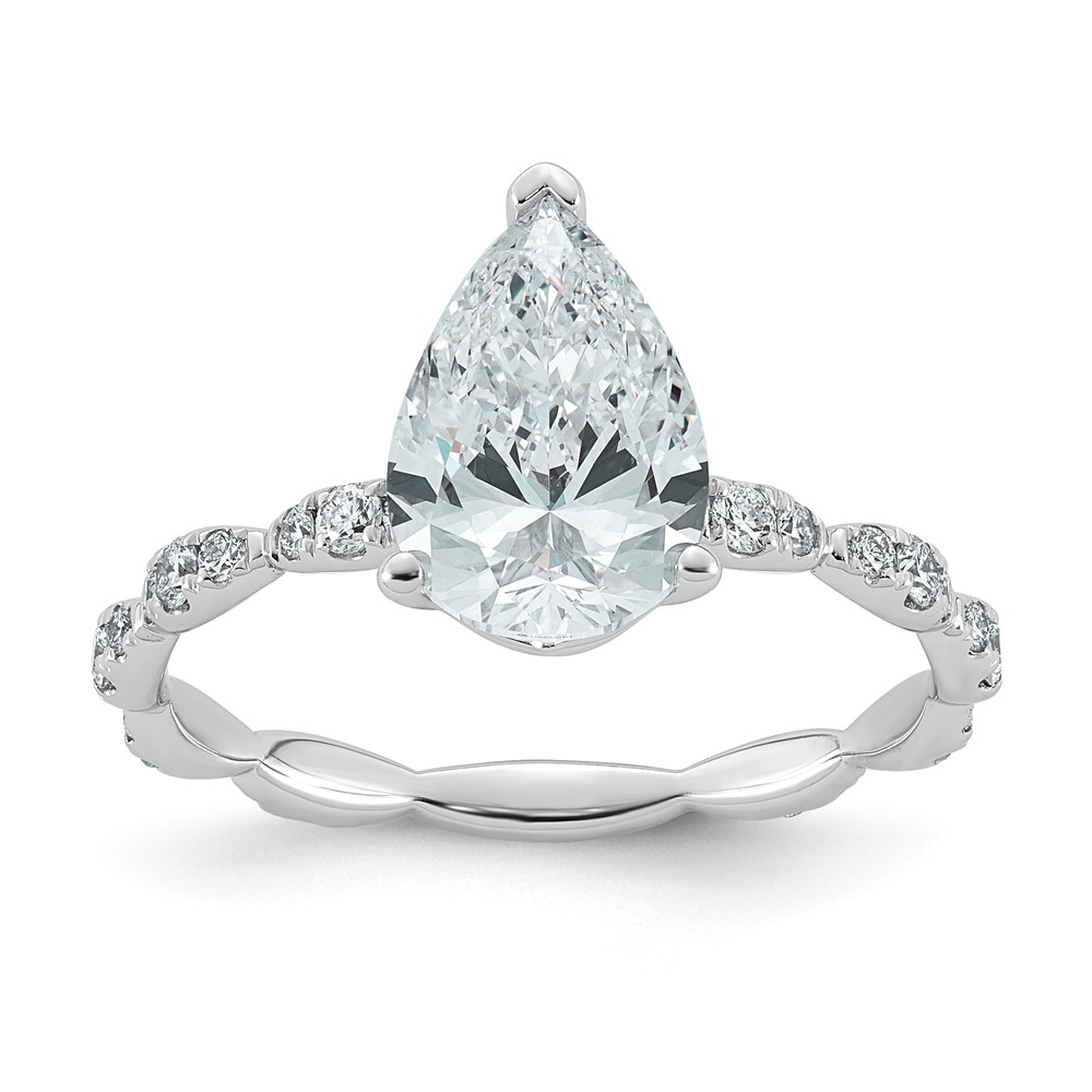 14K White Gold 2.33ct Certified Pear Center Lab Grown Diamond VS+ F+ Comp Ring