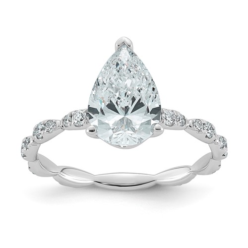 14K White Gold 2.33ct Certified Pear Center Lab Grown Diamond VS+ F+ Comp Ring