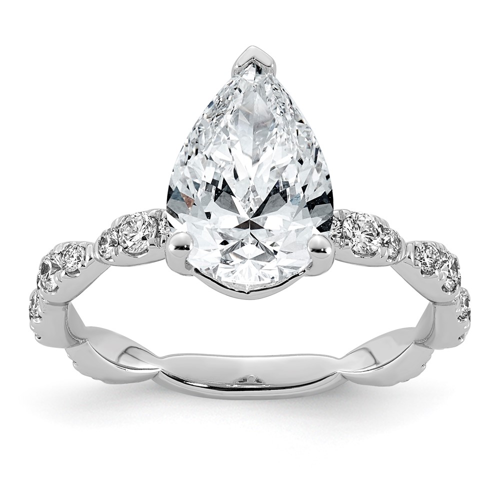 14K White Gold 3ct Certified Pear Center Lab Grown Diamond VS+ F+ Comp Ring