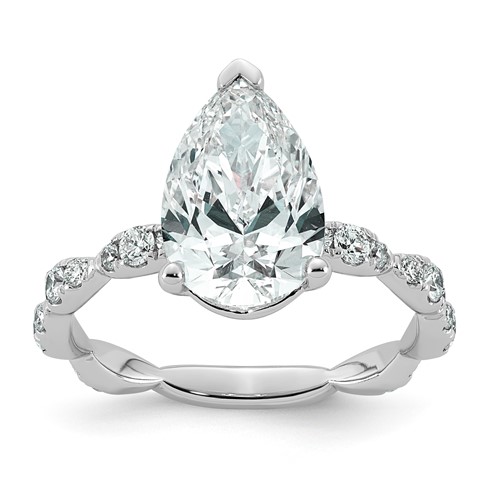 14K White Gold 3.50ct Certified Pear Center Lab Grown Diamond VS+ F+ Comp Ring