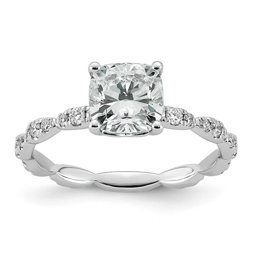 14K White Gold 1.88ct Certified Cushion Center Lab Grown Diamond VS+ F+ Comp Ring