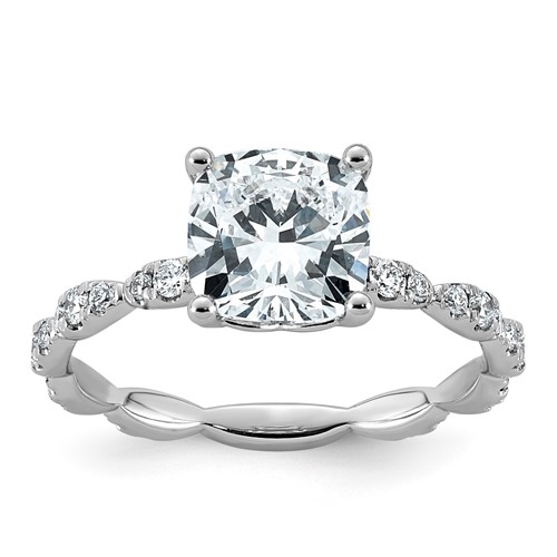 14K White Gold 2.33ct Certified Cushion Center Lab Grown Diamond VS+ F+ Comp Ring