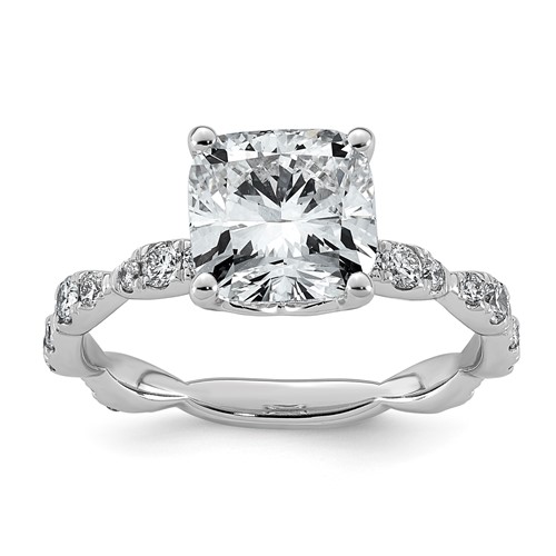 14K White Gold 3ct Certified Cushion Center Lab Grown Diamond VS+ F+ Comp Ring