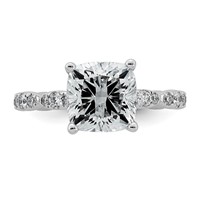 14K White Gold 3.50ct Certified Cushion Center Lab Grown Diamond VS+ F+ Comp Ring view 4