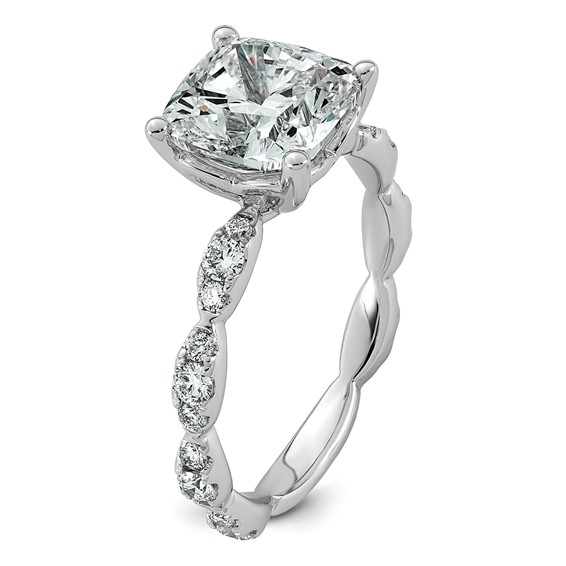 14kw 3 1/2ct Certified Cushion Center Lab Grown Diamond VS+ F+ Comp Ring