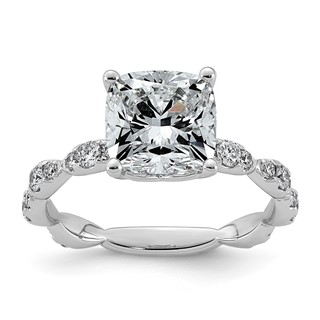 14kw 3 1/2ct Certified Cushion Center Lab Grown Diamond VS+ F+ Comp Ring