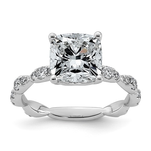 14K White Gold 3.50ct Certified Cushion Center Lab Grown Diamond VS+ F+ Comp Ring