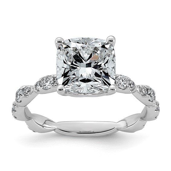14kw 3 1/2ct Certified Cushion Center Lab Grown Diamond VS+ F+ Comp Ring
