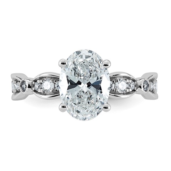 14kw 2 1/4ct Cert Oval Center Lab Grown Diamond VS+ F+ Comp Ring