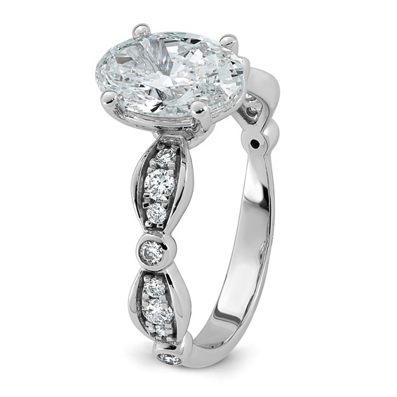 14kw 2 1/4ct Cert Oval Center Lab Grown Diamond VS+ F+ Comp Ring