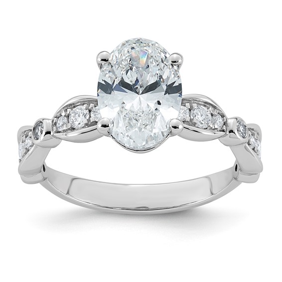 14kw 2 1/4ct Cert Oval Center Lab Grown Diamond VS+ F+ Comp Ring