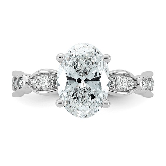 14kw 2 7/8ct Cert Oval Center Lab Grown Diamond VS+ F+ Comp Ring