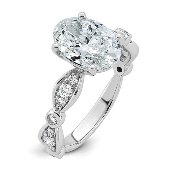 14kw 2 7/8ct Cert Oval Center Lab Grown Diamond VS+ F+ Comp Ring