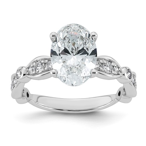 14K White Gold 2.88ct Cert Oval Center Lab Grown Diamond VS+ F+ Comp Ring
