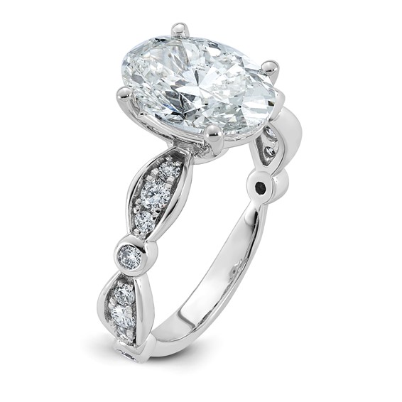 14kw 3 1/3ct Cert Oval Center Lab Grown Diamond VS+ F+ Comp Ring