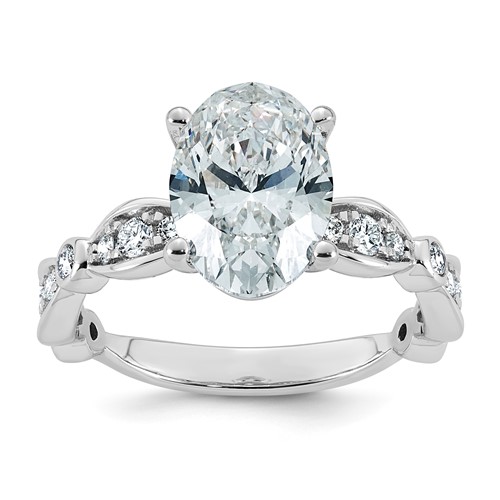 14K White Gold 3.33ct Cert Oval Center Lab Grown Diamond VS+ F+ Comp Ring