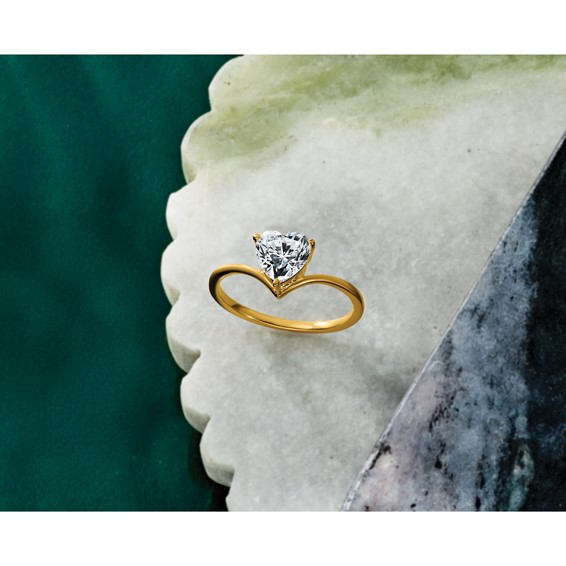 True Origin 14k Yellow Gold 1 carat Lab Grown Diamond VS+ F+ Heart Solitaire Complete Ring