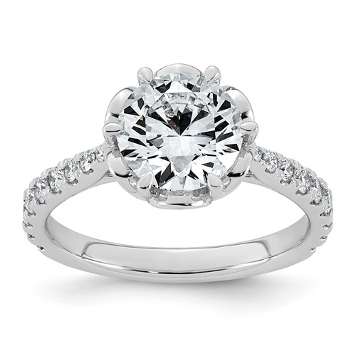 14K White Gold 2.38ct Cert Round Center Lab Grown Dia VS+ F+ 6-Prong Comp Ring