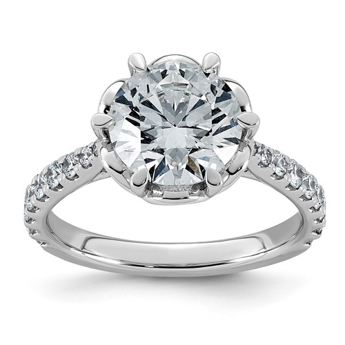 14K White Gold 3ct Cert Round Center Lab Grown Dia VS+ F+ 6-Prong Comp Ring