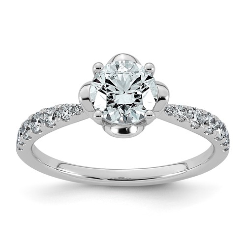 14K White Gold 1.25ct Cert Round Center Lab Grown Dia VS+ F+ 4-Prong Comp Ring