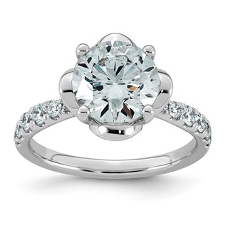 14kw 2 7/8ct Cert Round Center Lab Grown Dia VS+ F+ 4-Prong Comp Ring