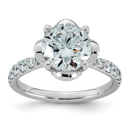 14K White Gold 2.88ct Cert Round Center Lab Grown Dia VS+ F+ 4-Prong Comp Ring