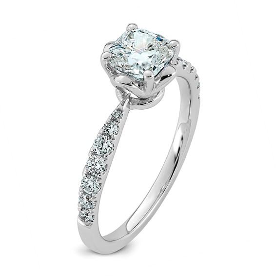 14kw 1 1/3ct Cert Cushion Center Lab Grown Dia VS+ F+ 4-Prong Comp Ring