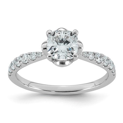 14K White Gold 1.33ct Cert Cushion Center Lab Grown Dia VS+ F+ 4-Prong Comp Ring