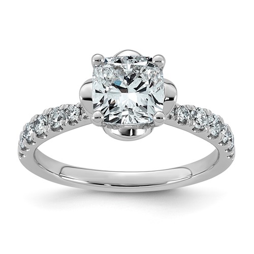 14K White Gold 1.88ct Cert Cushion Center Lab Grown Dia VS+ F+ 4-Prong Comp Ring