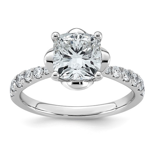 14K White Gold 2.33ct Cert Cushion Center Lab Grown Dia VS+ F+ 4-Prong Comp Ring