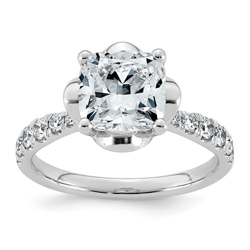14K White Gold 2.88ct Cert Cushion Center Lab Grown Dia VS+ F+ 4-Prong Comp Ring